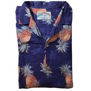 Paradise Found LL Bean Colab Pineapple Hawaiian Shirt Tropical Purple LG/XL‎